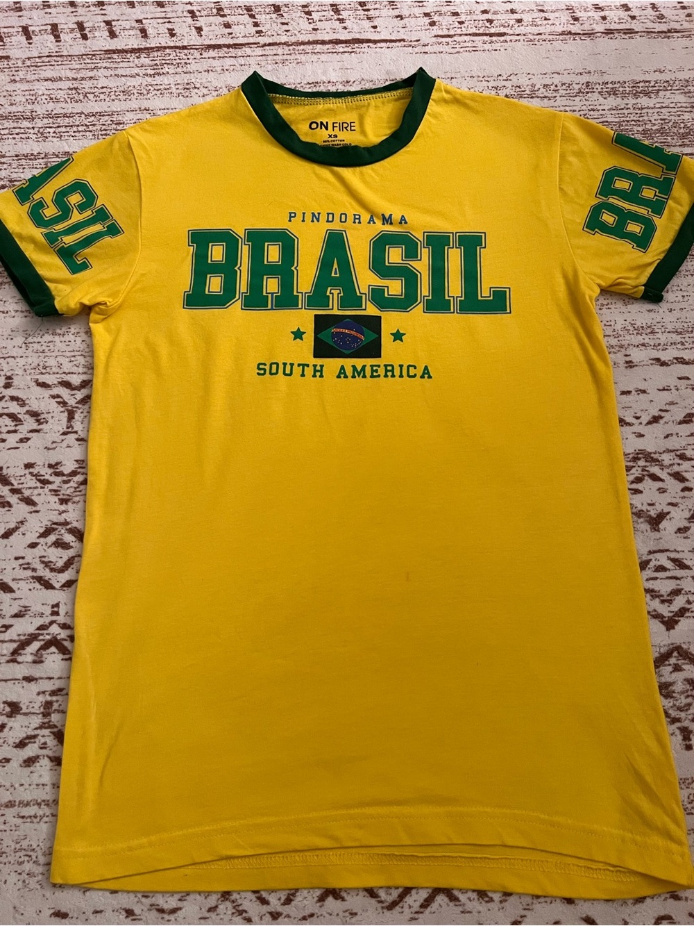 On Fire Yellow T‑Shirt with Green Brasil Graphic